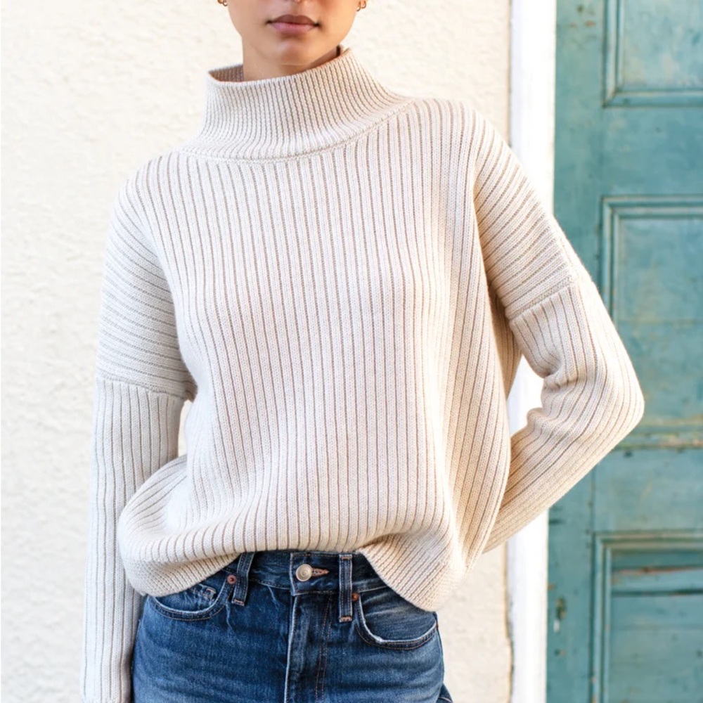 Emerson Fry Cream Caroline Sweater with Ribbed Texture